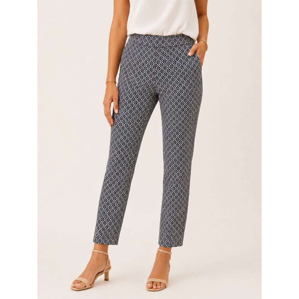 Dana Buchman Women's 4 Black White Mint Geometric Print Stretch Ankle Pants NWOT